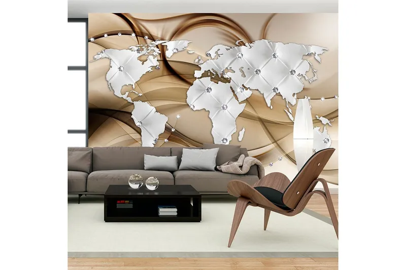 Fototapet World Map White & Diamonds 400x280 - Artgeist sp. z o. o. — Artgeist sp. z o. o.
