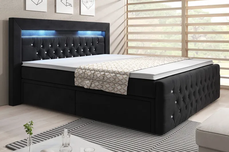 Franco Crystal Sängpaket 160x200 LED-belysning - Svart/Sammet — Cloud47