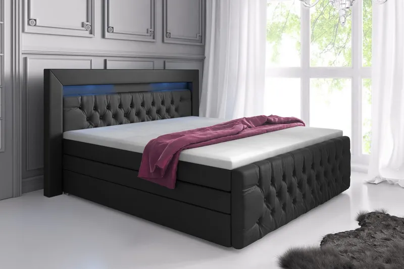 Franco Lyx Sängpaket 160x200LED-belysning - Svart/Konstläder — Cloud47