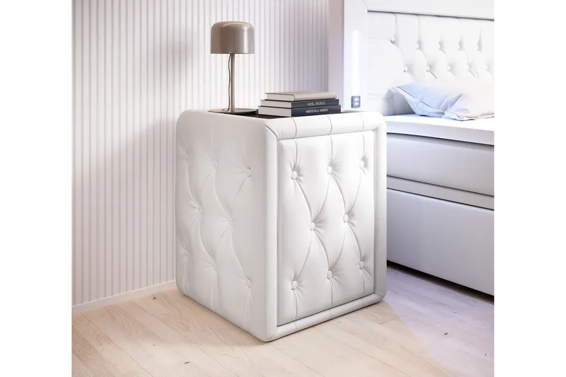 Franco Sängbord 58 cm med Förvaring Låda - Vit Konstläder — Cloud47