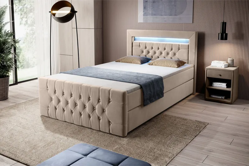 Franco Sängpaket med förvaring 120x200 LED-belysning - 120x200 Beige (+Fler val) — Cloud47