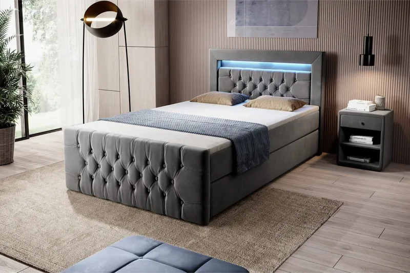 Franco Sängpaket med förvaring 120x200 LED-belysning - 120x200 Grå (+Fler val) (Art.nr 1593335) — Cloud47