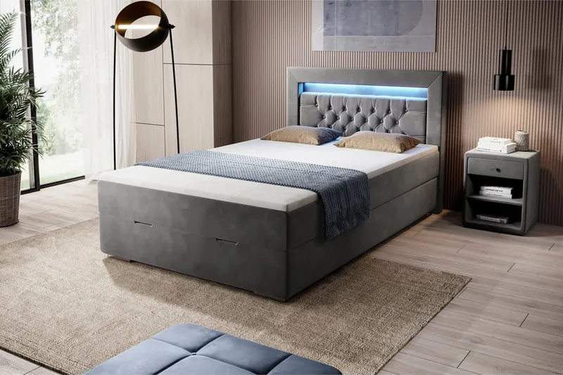Franco Sängpaket med förvaring 120x200 LED-belysning - 120x200 Grå (+Fler val) (Art.nr 1593331) — Cloud47