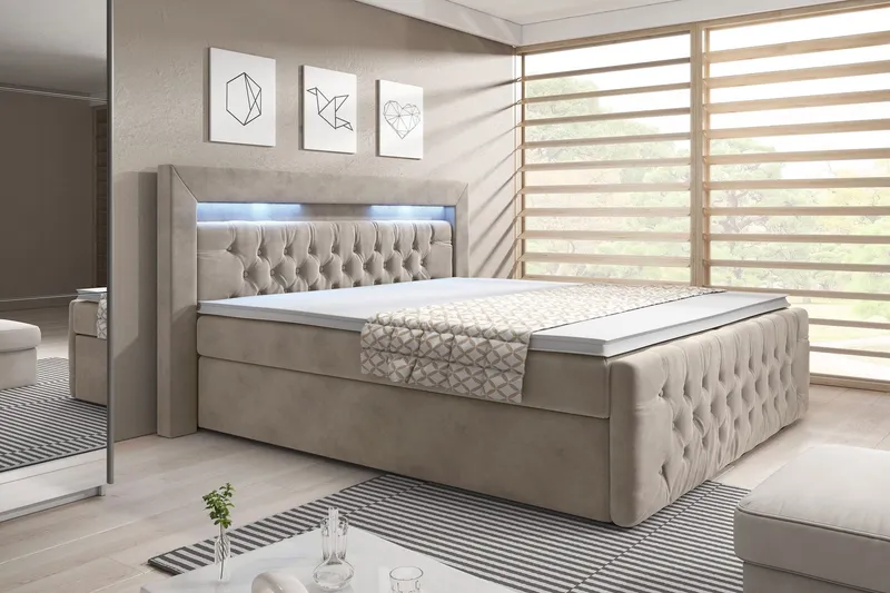 Franco Sängpaket med förvaring LED-belysning 160x200 cm - 160x200 Beige (+Fler val) — Cloud47
