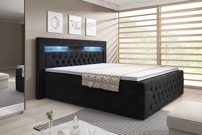 Franco Sängpaket med förvaring LED-belysning 180x200 cm - 180x200 Svart (+Fler val) — Cloud47