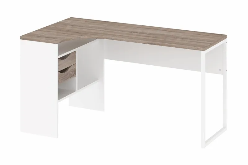 Function Plus Hörnskrivbord 145 cm med Förvaring Lådor + Hyl - Tryffel/Vit — Tvilum