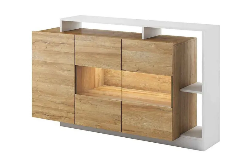 Gabelle Lågt Vitrinskåp 44 cm djup 155 cm bred 93,5 cm hög Ljust Trä - Beige/Vit — Beige/Vit