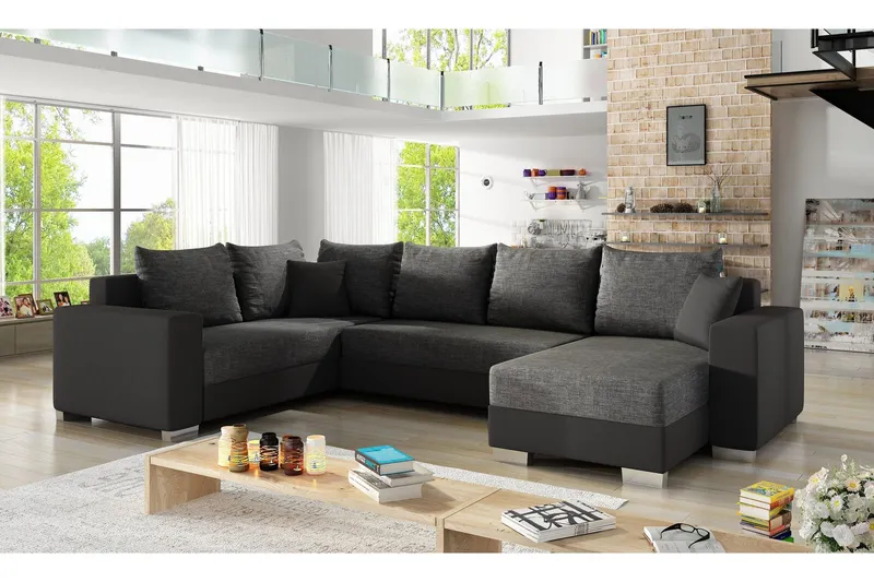 Gallicanta Hörnbäddsoffa - Grå/Svart (Art.nr 697283) — Grå/Svart
