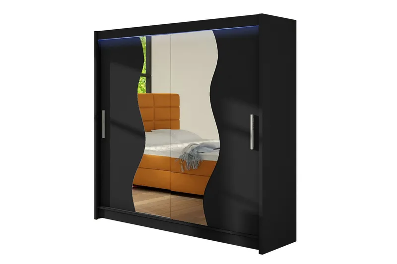 Garderob Douglas 180x57x215 cm - Svart|Spegel|Led-Belysning — Scandinavian Choice
