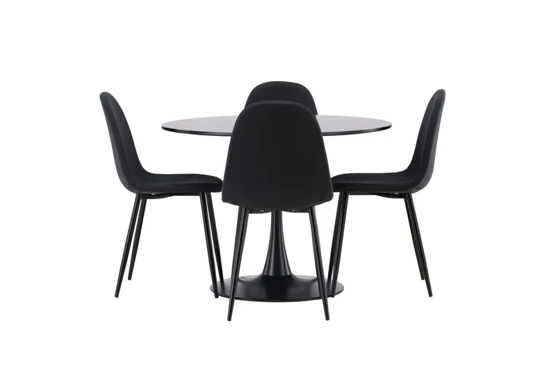 Glade Matgrupp 100 cm Rund med 4 Polar stolar - Svart — Venture Home
