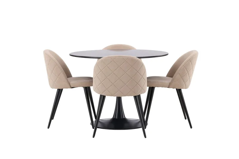 Glade Matgrupp 100 cm Rund med 4 Velvet stolar - Beige — Venture Home