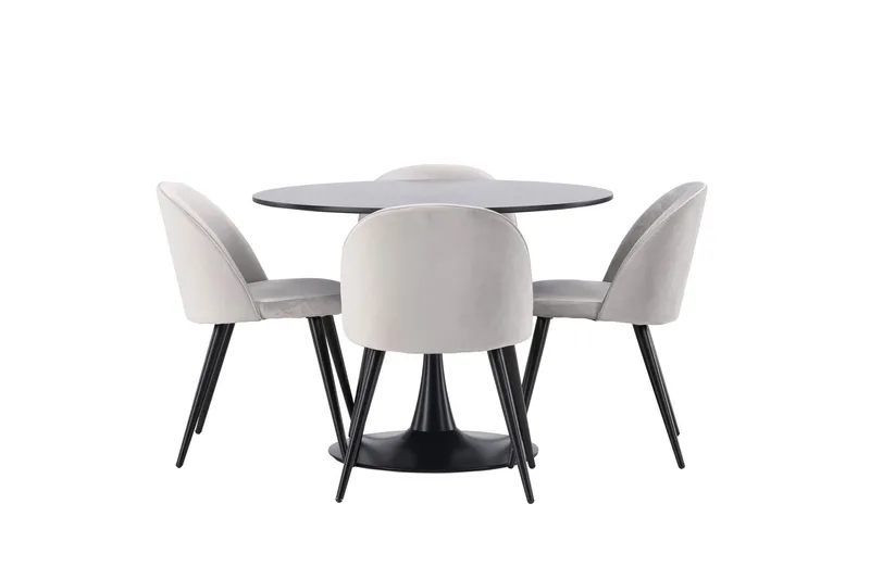 Glade Matgrupp 100 cm Rund med 4 Velvet stolar - Svart — Venture Home
