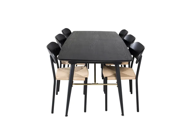 Gold Matgrupp Förlängningsbar 180-220 cm Rektangulär med 6 Polly stolar - Svart — Venture Home