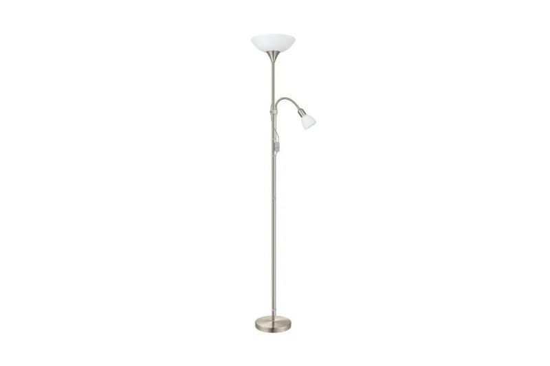 Golvlampa Eglo Up 2 med Läslampa Nickel-Matt Vit - Vit/Grå — Eglo