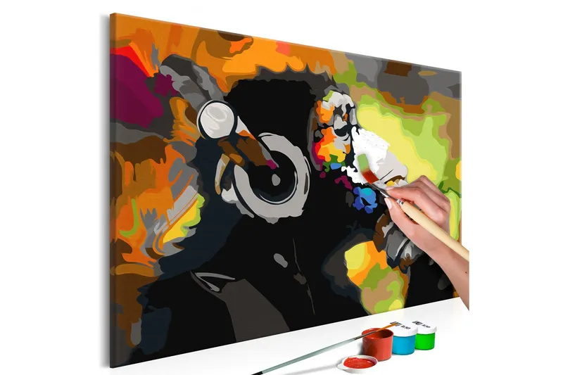 Gör-det-själv Målningar Monkey In Headphones 60x40 cm - Artgeist sp. z o. o. — Artgeist sp. z o. o.