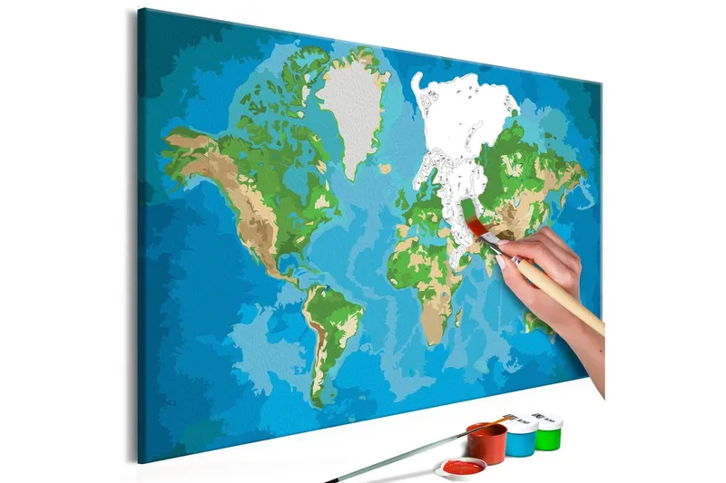 Gör-det-själv Målningar World Map Blue & Green 60x40 cm - Artgeist sp. z o. o. — Artgeist sp. z o. o.