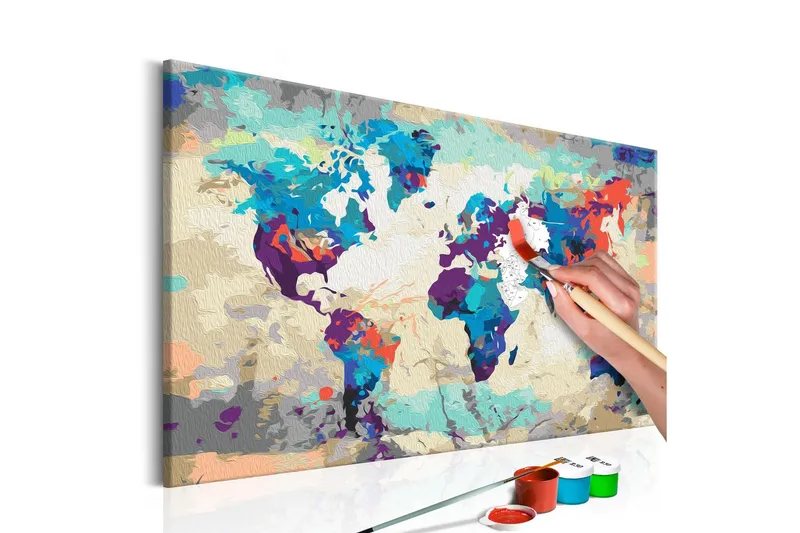 Gör-det-själv Målningar World Map Blue & Red 60x40 cm - Artgeist sp. z o. o. — Artgeist sp. z o. o.
