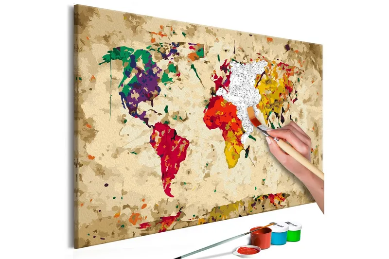 Gör-det-själv Målningar World Map Colour Splashes 60x40 cm - Artgeist sp. z o. o. — Artgeist sp. z o. o.