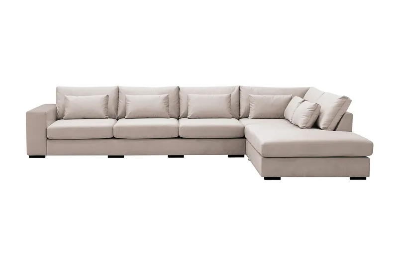 Grande 5-sits Soffa med Schäslong Höger - Beige Sammet — Scandinavian Choice
