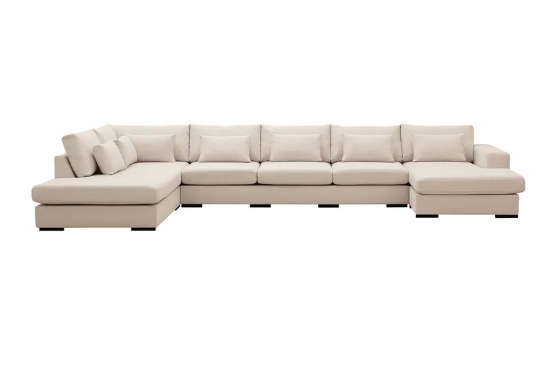 Grande 6-sits U-Soffa med Divan Höger - Beige Tyg — Scandinavian Choice
