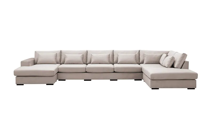 Grande 6-sits U-Soffa med Divan Vänster - Beige Sammet — Scandinavian Choice