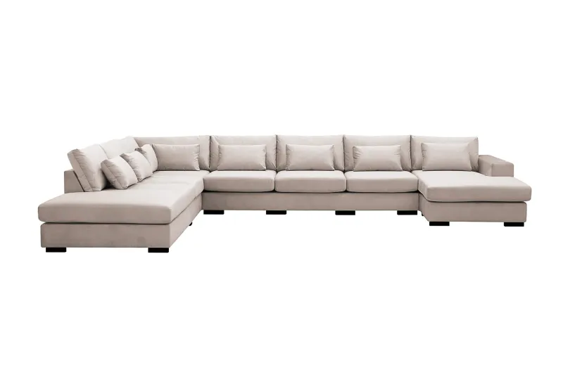 Grande Stor 7-sits U-Soffa med Divan Höger - Beige Sammet — Scandinavian Choice