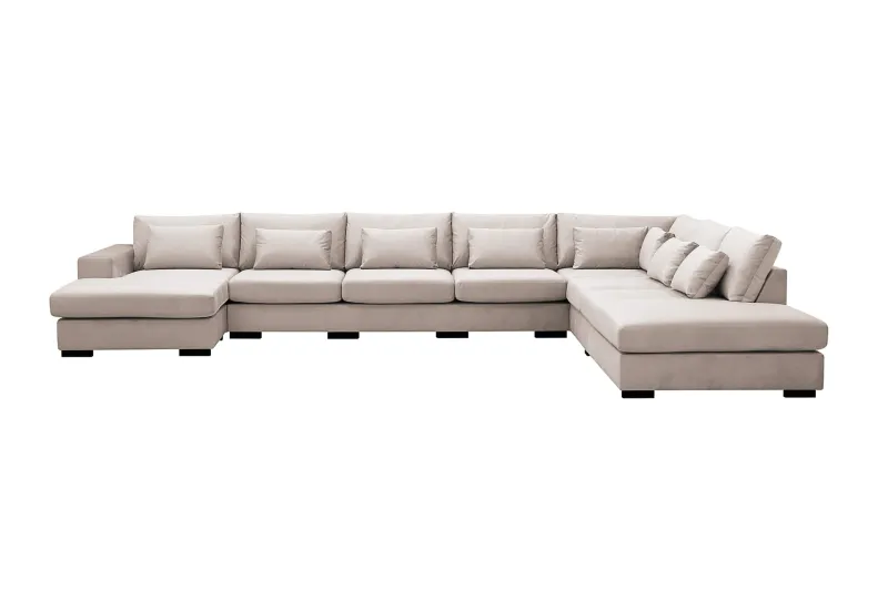 Grande Stor 7-sits U-Soffa med Divan Vänster - Beige Sammet — Scandinavian Choice