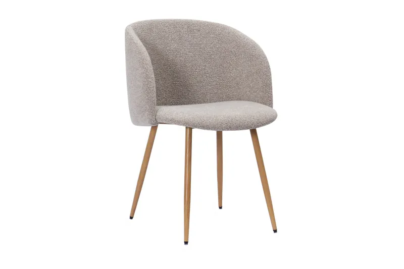 Greya Matstol med armstöd - Greige Bouclé / Metallben Ek — Basic Home