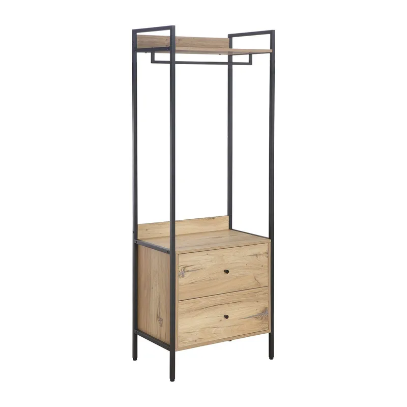 Hallhylla Hannes 64x40x180 cm rustic melamin med lådor - brun — brun