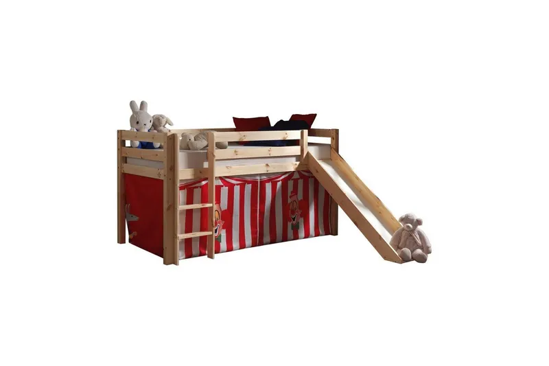 Halvhög Säng med gardin och rutschkana Pino Naturlig, Chucky - Naturlig, Chucky — Naturlig, Chucky