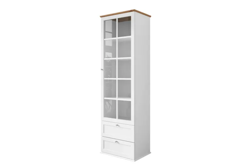 Hammerdal Vitrinskåp 43 cm djup 62 cm bred 201 cm hög Ljust Trä Glas - Vit/Ek — Vit/Ek