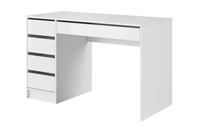 Harland Skrivbord 120 cm med 5 Förvaringslådor - Vit / Vit Högglans — Vit / Vit Högglans