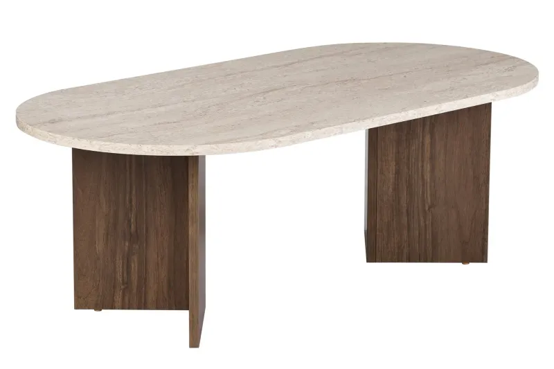 Hasina Soffbord 119 cm Oval - Travertin Och Valnöt — Travertin Och Valnöt