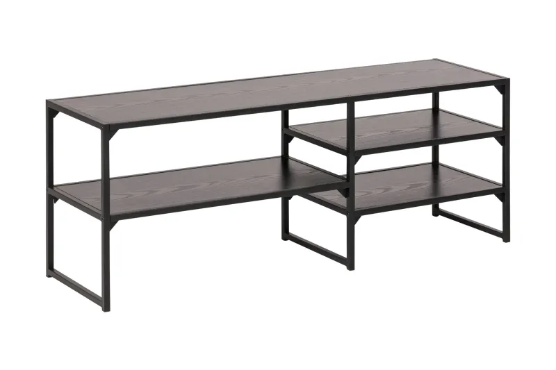 Hasslevik Tv-bänk 120 cm 3 Hyllor - Svart/Matt Svart — Svart/Matt Svart