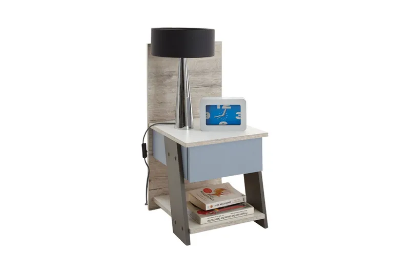Hawley Sängbord 34 cm med Förvaring Lådor + Panel - Vit/Beige/Grå/Blå — Scandinavian Choice