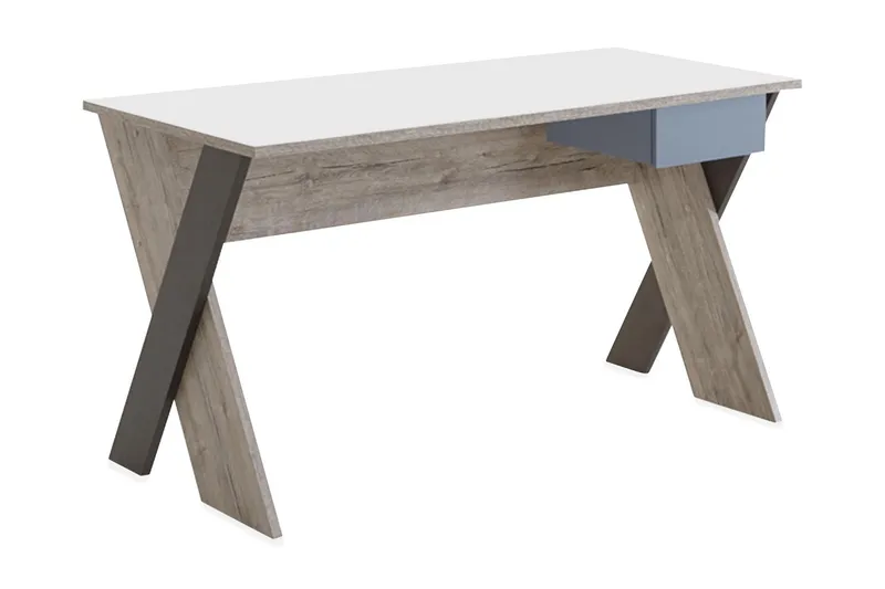 Hawley Skrivbord 135 cm med Förvaring Låda - Beige/Grå — Beige/Grå