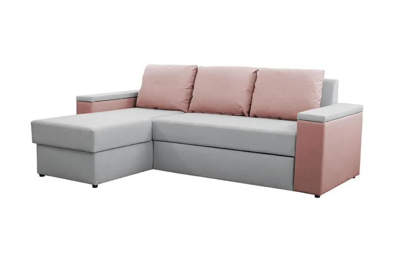 Herosa 3-sits Bäddsoffa med Divan med Förvaring - Grå/Rosa — Grå/Rosa