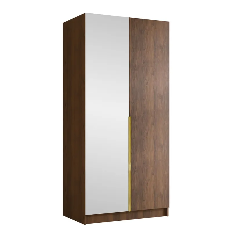 Herrljunga Garderob med Spegel 100x215 cm - Brun/Guld/Spegel — Brun/Guld/Spegel