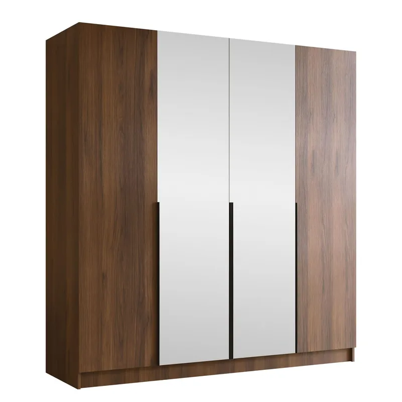 Herrljunga Garderob med Spegel 200x215 cm - Brun/Svart/Spegel — Brun/Svart/Spegel