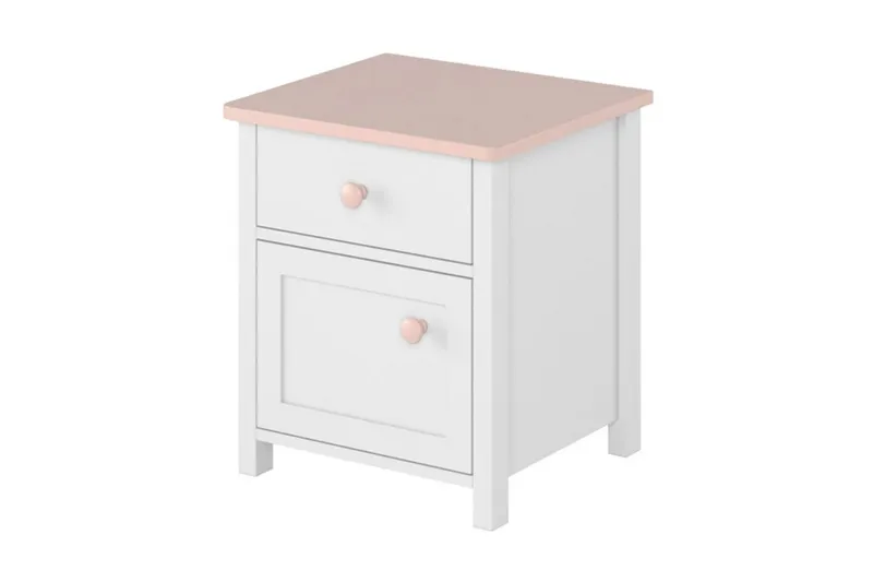 Hilts Sängbord Barn 42 cm med Förvaring Låda + Skåp Vit\|\|Pink