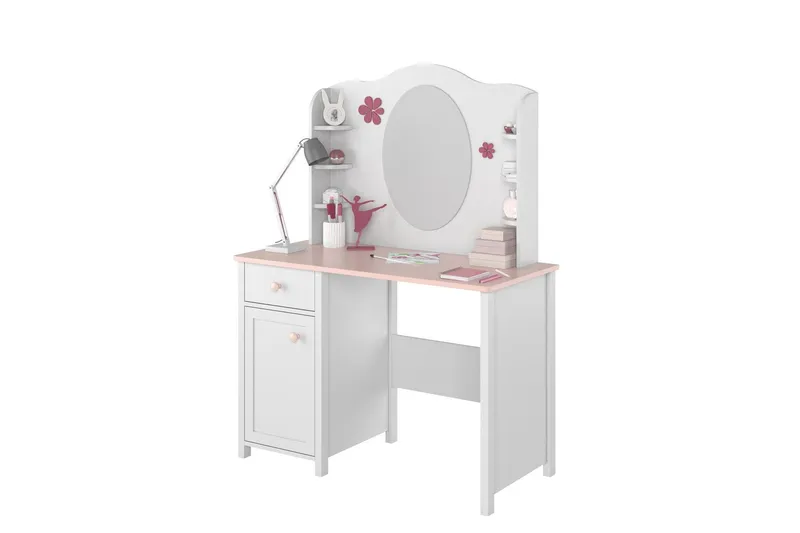 Hilts Sminkbord 110x52 cm - Vit/Rosa — Vit/Rosa