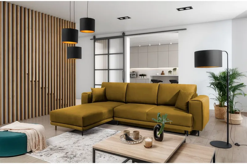 Hopland 3-sits Bäddsoffa m. Divan med Förvaring - Gul (Art.nr 1767174) — Gul
