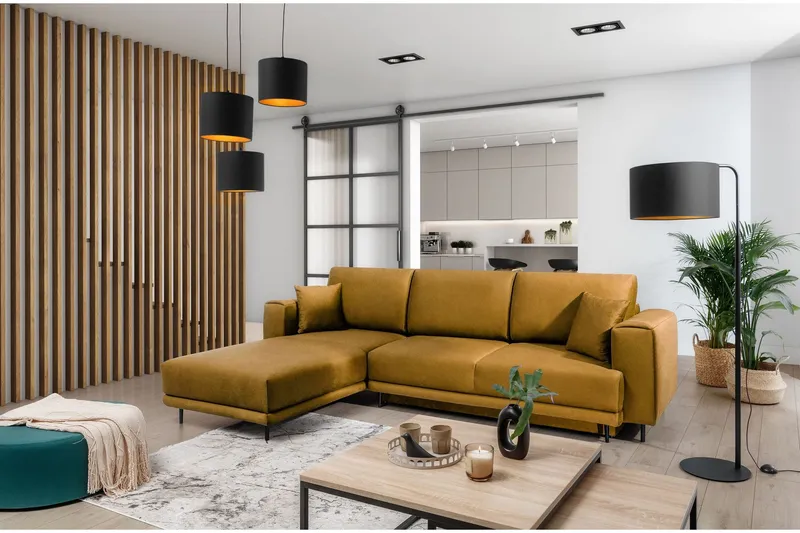 Hopland 3-sits Bäddsoffa m. Divan med Förvaring - Gul (Art.nr 1767171) — Gul