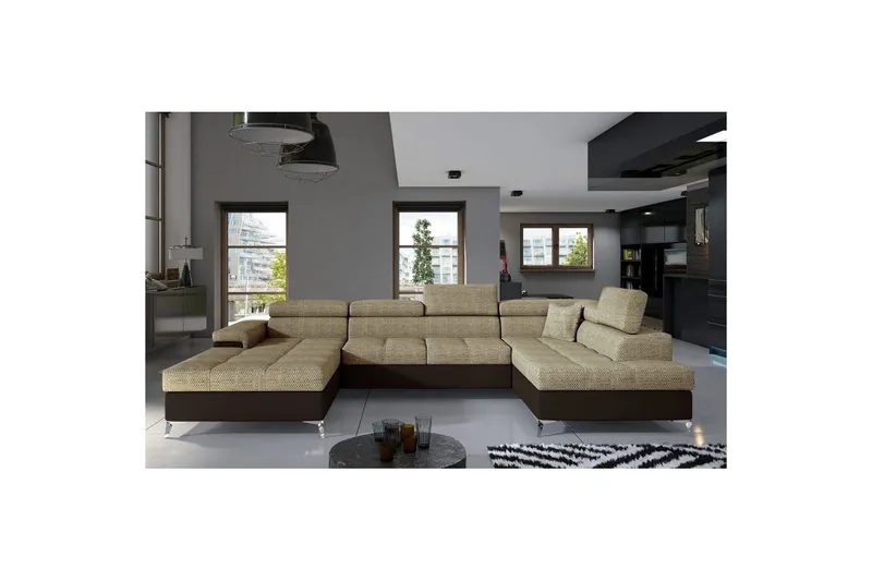 Hörnsoffa Eltap Eduardo 337x205x88 cm - Berlin 03, Mjuk 66, Beige, Mörkbrun, Höger — Berlin 03, Mjuk 66, Beige, Mörkbrun, Höger