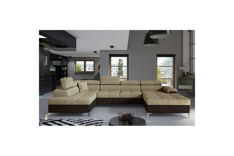 Hörnsoffa Eltap Eduardo 337x205x88 cm - Berlin 03, Mjuk 66, Beige, Mörkbrun, Vänster — Berlin 03, Mjuk 66, Beige, Mörkbrun, Vänster