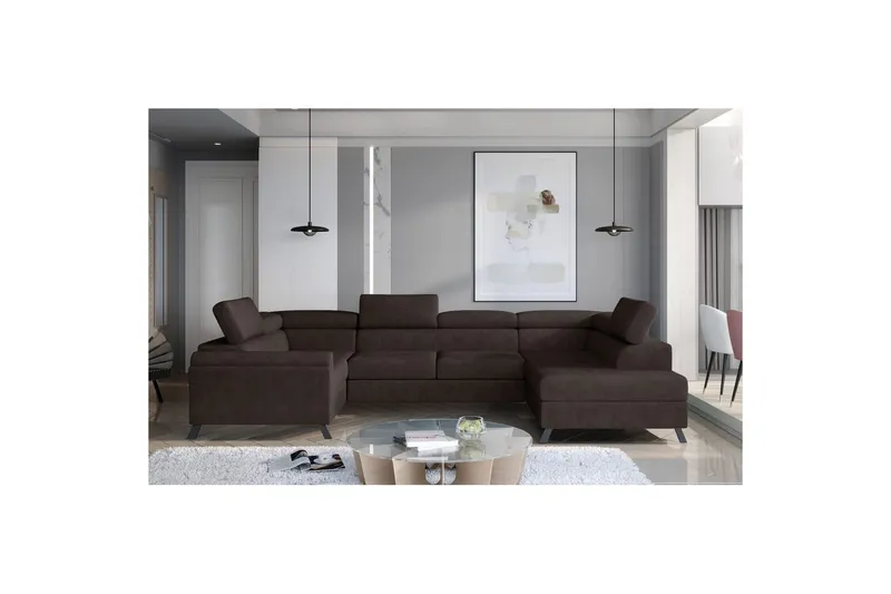 Hörnsoffa Eltap Escada 336x200x92 cm - Dora 28, Mörkbrun, Höger — Dora 28, Mörkbrun, Höger