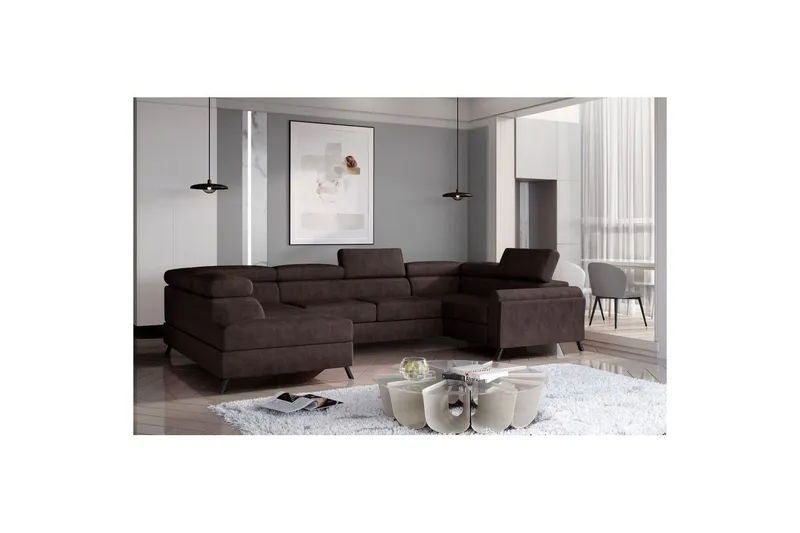 Hörnsoffa Eltap Escada 336x200x92 cm - Dora 28, Mörkbrun, Vänster — Dora 28, Mörkbrun, Vänster