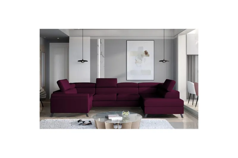 Hörnsoffa Eltap Escada 336x200x92 cm - Mat Velvet 68, Röd, Höger — Mat Velvet 68, Röd, Höger