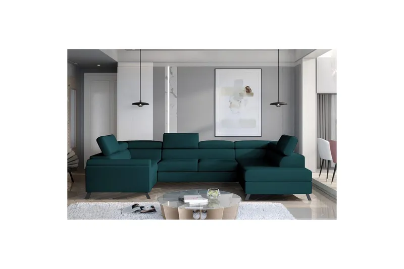 Hörnsoffa Eltap Escada 336x200x92 cm - Mat Velvet 75, Grön, Höger — Mat Velvet 75, Grön, Höger