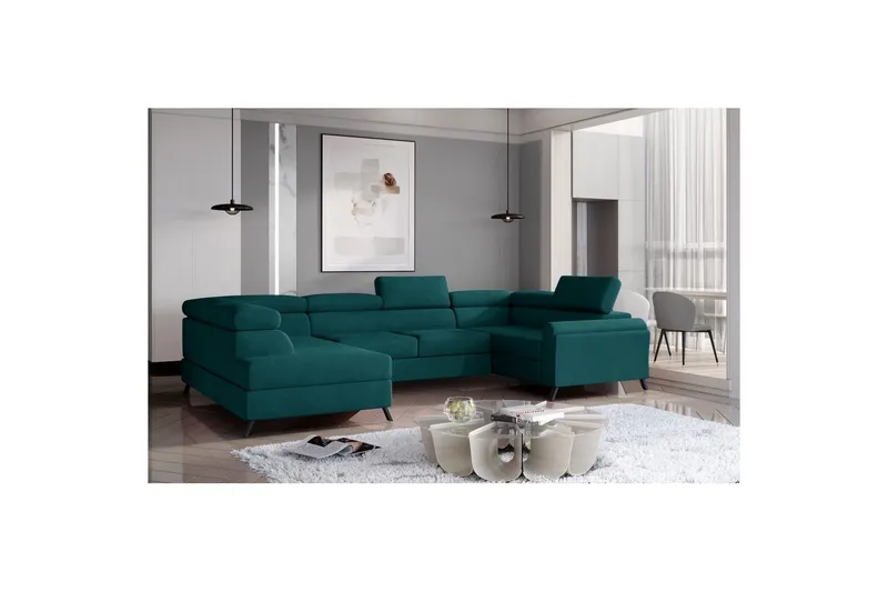 Hörnsoffa Eltap Escada 336x200x92 cm - Mat Velvet 75, Grön, Vänster — Mat Velvet 75, Grön, Vänster